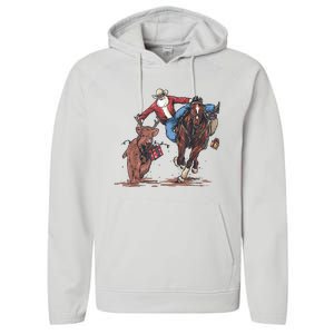 Funny Cowboy Santa Bulldogging Christmas Western Cowboy Xmas Performance Fleece Hoodie