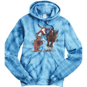 Funny Cowboy Santa Bulldogging Christmas Western Cowboy Xmas Tie Dye Hoodie