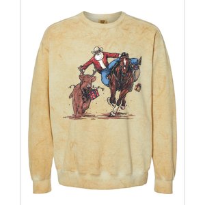 Funny Cowboy Santa Bulldogging Christmas Western Cowboy Xmas Colorblast Crewneck Sweatshirt