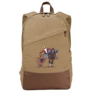 Funny Cowboy Santa Bulldogging Christmas Western Cowboy Xmas Cotton Canvas Backpack