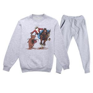 Funny Cowboy Santa Bulldogging Christmas Western Cowboy Xmas Premium Crewneck Sweatsuit Set