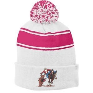 Funny Cowboy Santa Bulldogging Christmas Western Cowboy Xmas Stripe Pom Pom Beanie