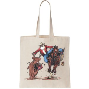 Funny Cowboy Santa Bulldogging Christmas Western Cowboy Xmas Tote Bag