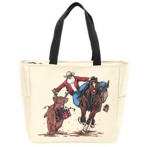 Funny Cowboy Santa Bulldogging Christmas Western Cowboy Xmas Zip Tote Bag