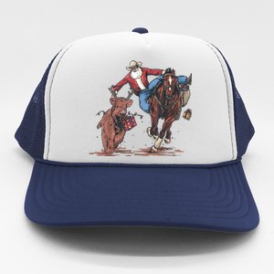 Funny Cowboy Santa Bulldogging Christmas Western Cowboy Xmas Trucker Hat