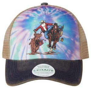 Funny Cowboy Santa Bulldogging Christmas Western Cowboy Xmas Legacy Tie Dye Trucker Hat