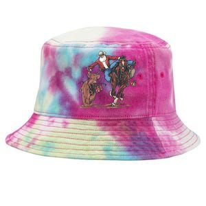 Funny Cowboy Santa Bulldogging Christmas Western Cowboy Xmas Tie-Dyed Bucket Hat