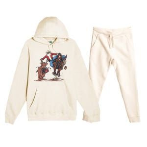 Funny Cowboy Santa Bulldogging Christmas Western Cowboy Xmas Premium Hooded Sweatsuit Set