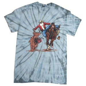 Funny Cowboy Santa Bulldogging Christmas Western Cowboy Xmas Tie-Dye T-Shirt