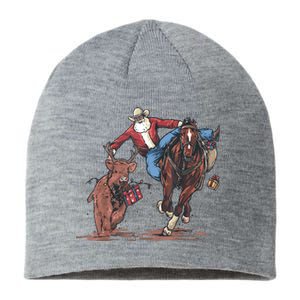 Funny Cowboy Santa Bulldogging Christmas Western Cowboy Xmas Sustainable Beanie