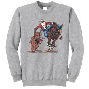 Funny Cowboy Santa Bulldogging Christmas Western Cowboy Xmas Tall Sweatshirt