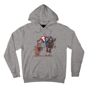 Funny Cowboy Santa Bulldogging Christmas Western Cowboy Xmas Tall Hoodie