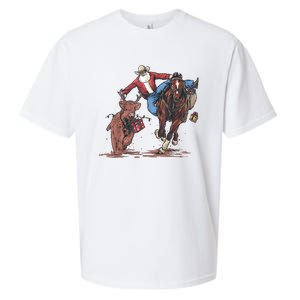 Funny Cowboy Santa Bulldogging Christmas Western Cowboy Xmas Sueded Cloud Jersey T-Shirt