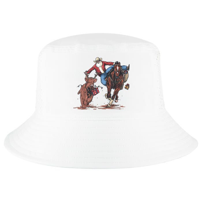 Funny Cowboy Santa Bulldogging Christmas Western Cowboy Xmas Cool Comfort Performance Bucket Hat