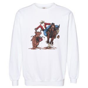 Funny Cowboy Santa Bulldogging Christmas Western Cowboy Xmas Garment-Dyed Sweatshirt