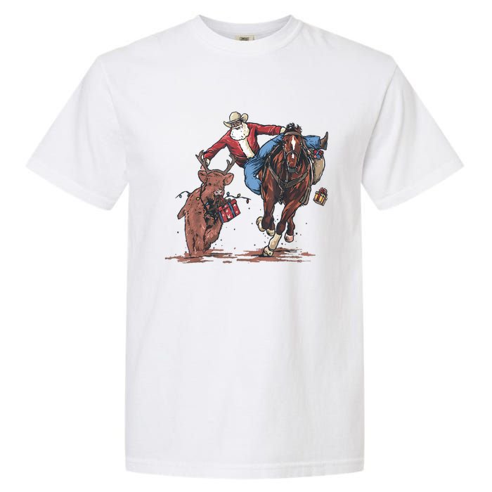 Funny Cowboy Santa Bulldogging Christmas Western Cowboy Xmas Garment-Dyed Heavyweight T-Shirt