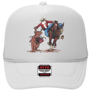 Funny Cowboy Santa Bulldogging Christmas Western Cowboy Xmas High Crown Mesh Back Trucker Hat