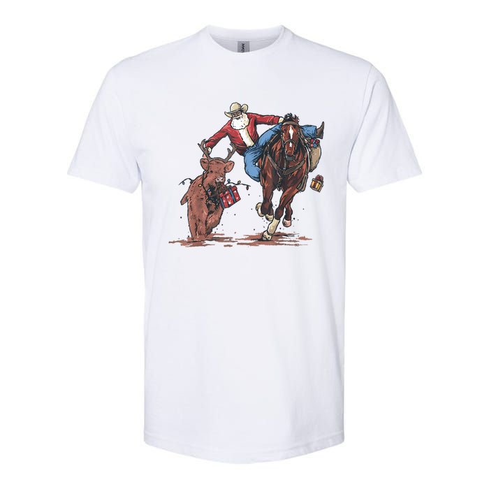 Funny Cowboy Santa Bulldogging Christmas Western Cowboy Xmas Softstyle CVC T-Shirt