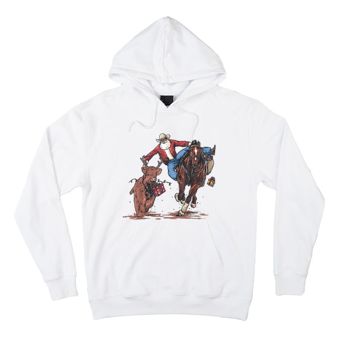 Funny Cowboy Santa Bulldogging Christmas Western Cowboy Xmas Hoodie