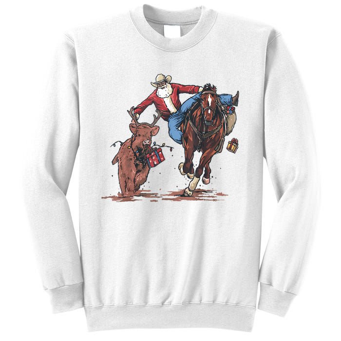 Funny Cowboy Santa Bulldogging Christmas Western Cowboy Xmas Sweatshirt