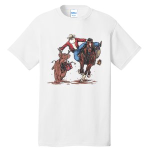 Funny Cowboy Santa Bulldogging Christmas Western Cowboy Xmas Tall T-Shirt