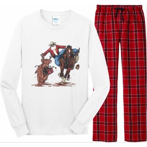 Funny Cowboy Santa Bulldogging Christmas Western Cowboy Xmas Long Sleeve Pajama Set