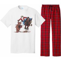 Funny Cowboy Santa Bulldogging Christmas Western Cowboy Xmas Pajama Set