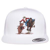 Funny Cowboy Santa Bulldogging Christmas Western Cowboy Xmas Flat Bill Trucker Hat