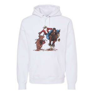 Funny Cowboy Santa Bulldogging Christmas Western Cowboy Xmas Premium Hoodie