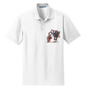 Funny Cowboy Santa Bulldogging Christmas Western Cowboy Xmas Dry Zone Grid Polo