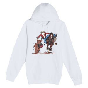 Funny Cowboy Santa Bulldogging Christmas Western Cowboy Xmas Premium Pullover Hoodie