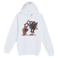 Funny Cowboy Santa Bulldogging Christmas Western Cowboy Xmas Premium Pullover Hoodie