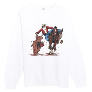 Funny Cowboy Santa Bulldogging Christmas Western Cowboy Xmas Premium Crewneck Sweatshirt