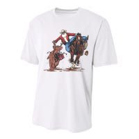 Funny Cowboy Santa Bulldogging Christmas Western Cowboy Xmas Performance Sprint T-Shirt