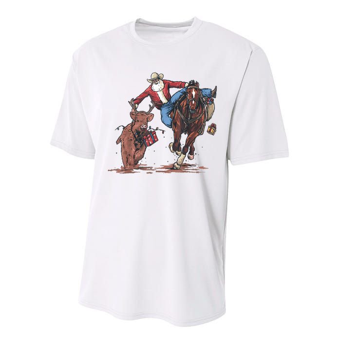 Funny Cowboy Santa Bulldogging Christmas Western Cowboy Xmas Performance Sprint T-Shirt