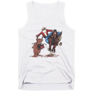 Funny Cowboy Santa Bulldogging Christmas Western Cowboy Xmas Tank Top