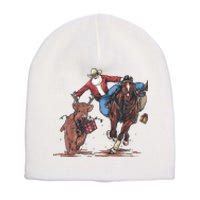 Funny Cowboy Santa Bulldogging Christmas Western Cowboy Xmas Short Acrylic Beanie