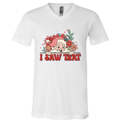 Floral Christmas Santa Daisy Christmas V-Neck T-Shirt