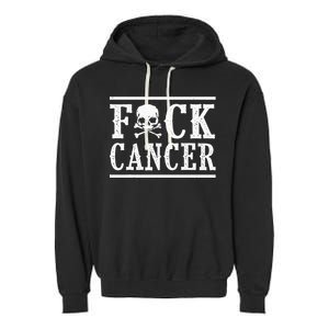 Fuck Cancer Skull And Crossbones Skeleton Breast Cancer Garment-Dyed Fleece Hoodie