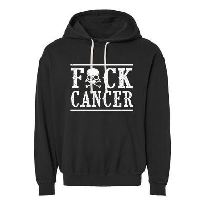 Fuck Cancer Skull And Crossbones Skeleton Breast Cancer Garment-Dyed Fleece Hoodie