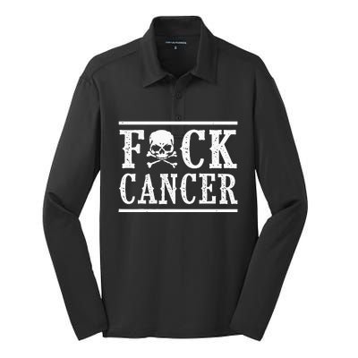 Fuck Cancer Skull And Crossbones Skeleton Breast Cancer Silk Touch Performance Long Sleeve Polo