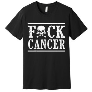 Fuck Cancer Skull And Crossbones Skeleton Breast Cancer Premium T-Shirt