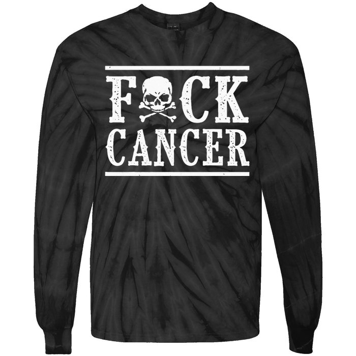 Fuck Cancer Skull And Crossbones Skeleton Breast Cancer Tie-Dye Long Sleeve Shirt