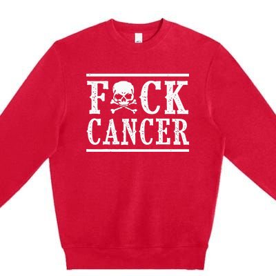 Fuck Cancer Skull And Crossbones Skeleton Breast Cancer Premium Crewneck Sweatshirt