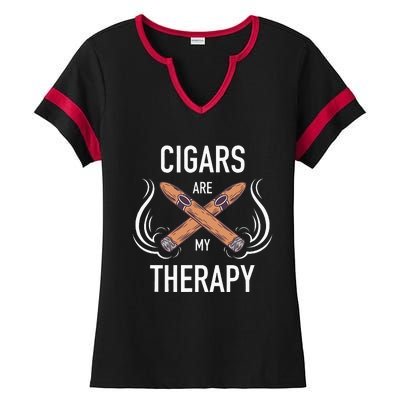 Funny Cigar Smoker Cigars Are My Therapy Gift Ladies Halftime Notch Neck Tee