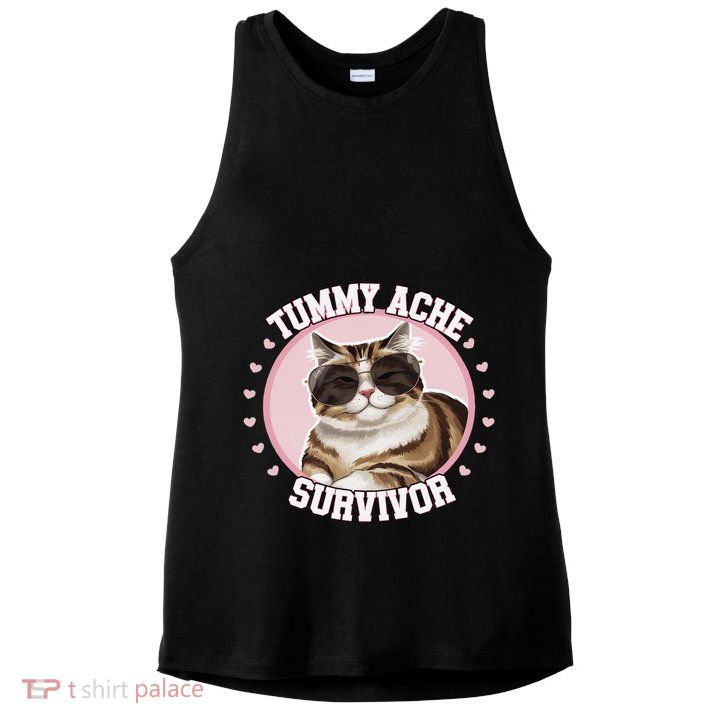 Funny Cat Stomach Ache My Tummy Hurts Tummy Ache Survivor Ladies PosiCharge Tri-Blend Wicking Tank