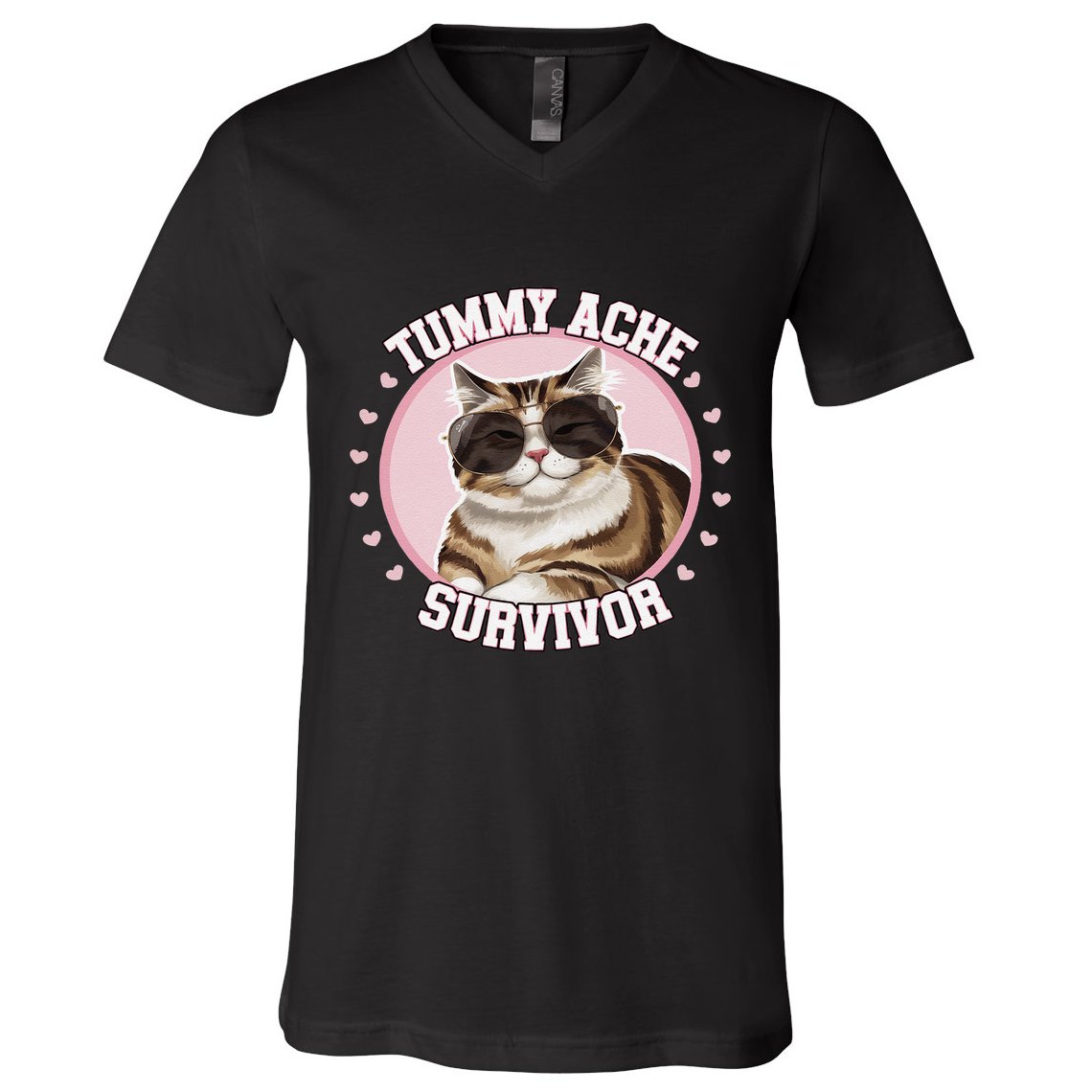 Funny Cat Stomach Ache My Tummy Hurts Tummy Ache Survivor V-Neck T-Shirt