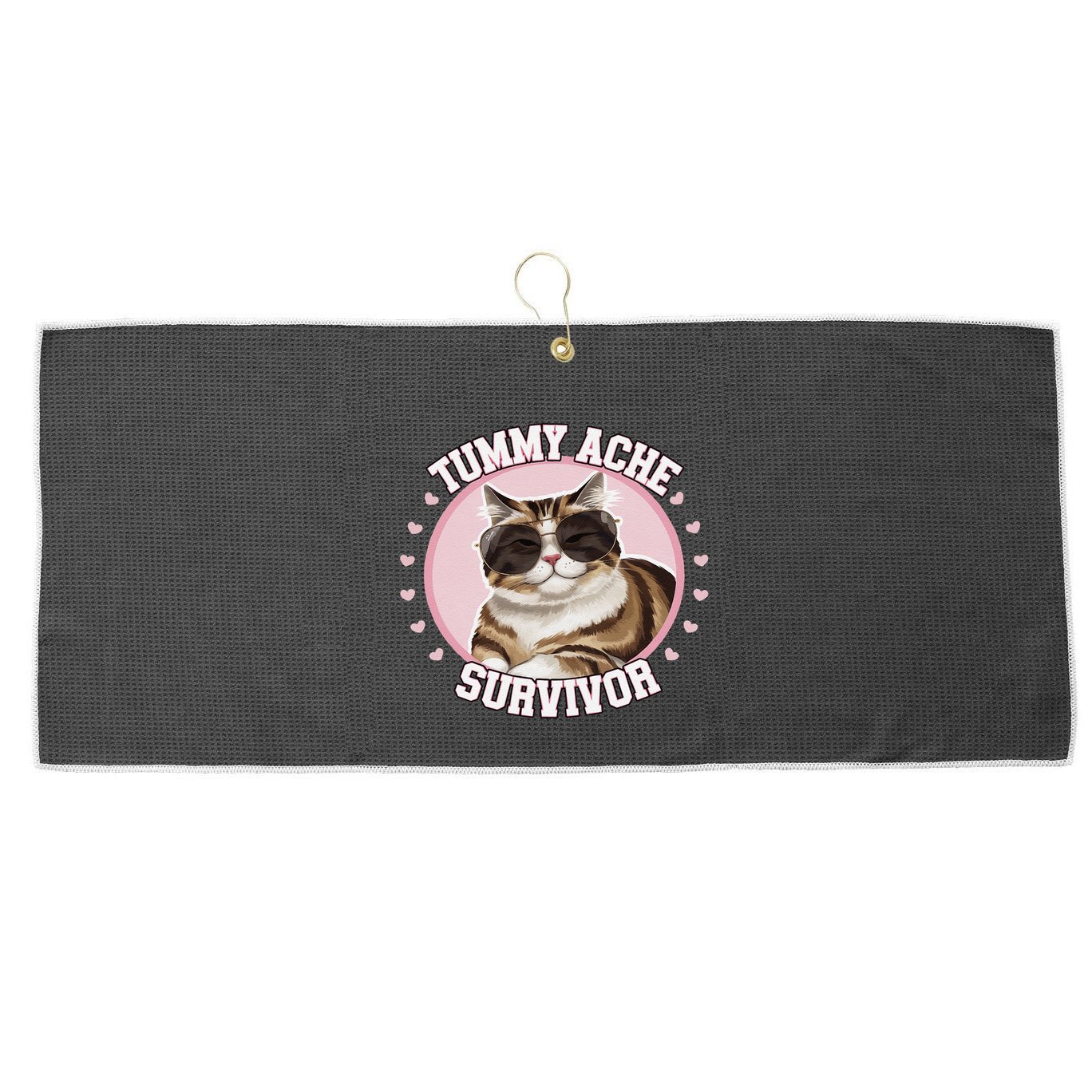 Funny Cat Stomach Ache My Tummy Hurts Tummy Ache Survivor Large Microfiber Waffle Golf Towel