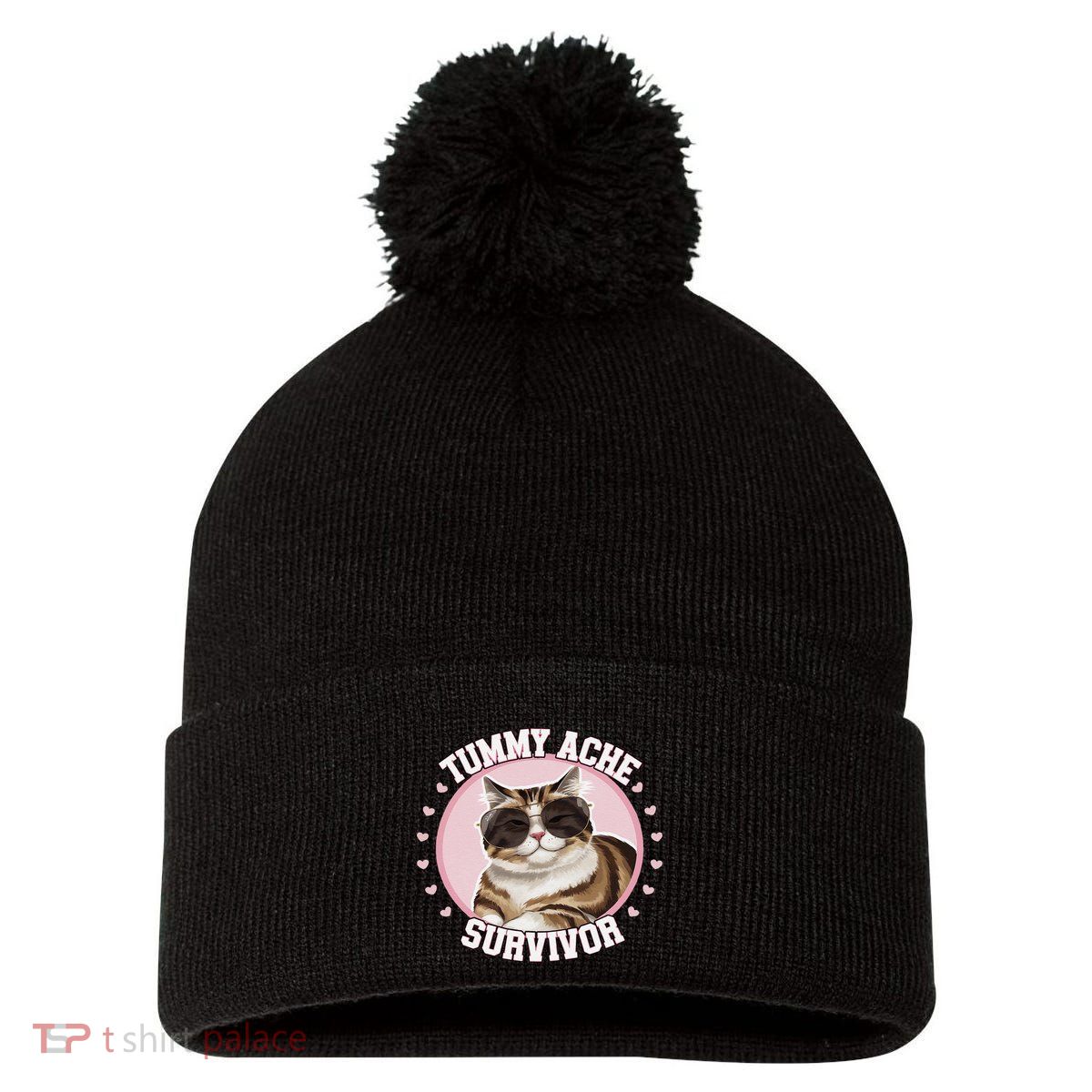 Funny Cat Stomach Ache My Tummy Hurts Tummy Ache Survivor Pom Pom 12in Knit Beanie