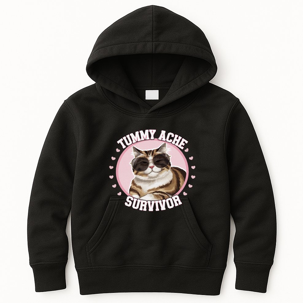 Funny Cat Stomach Ache My Tummy Hurts Tummy Ache Survivor Kids Hoodie
